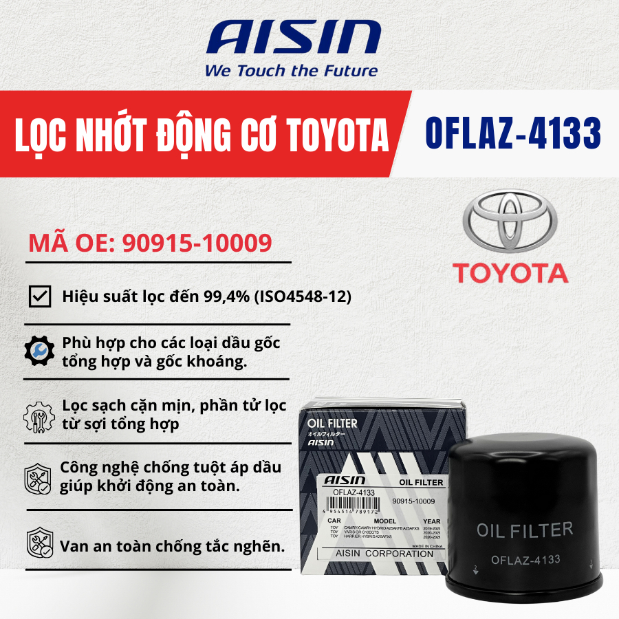 [OFLAZ-4133] กรองน้ํามันเครื่องสําหรับ Toyota CAMRY 2019-2020, CAMRY HYBRID 2019~ AISIN