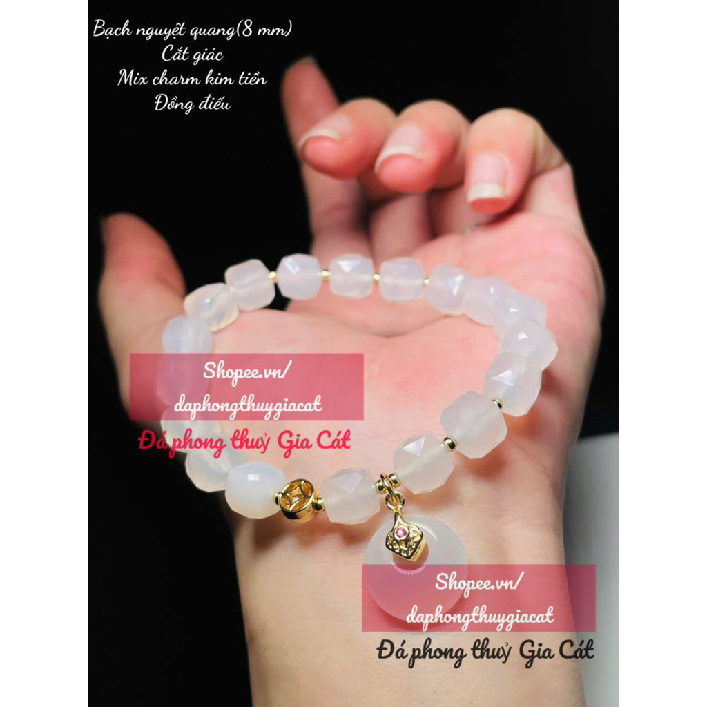 สร้อยข้อมือและกําไล Da Ma Nao Nguyet Quang 7A ตัด Giac Mix Charm Fortune ขนาด 8 มม. Svip Inspected G