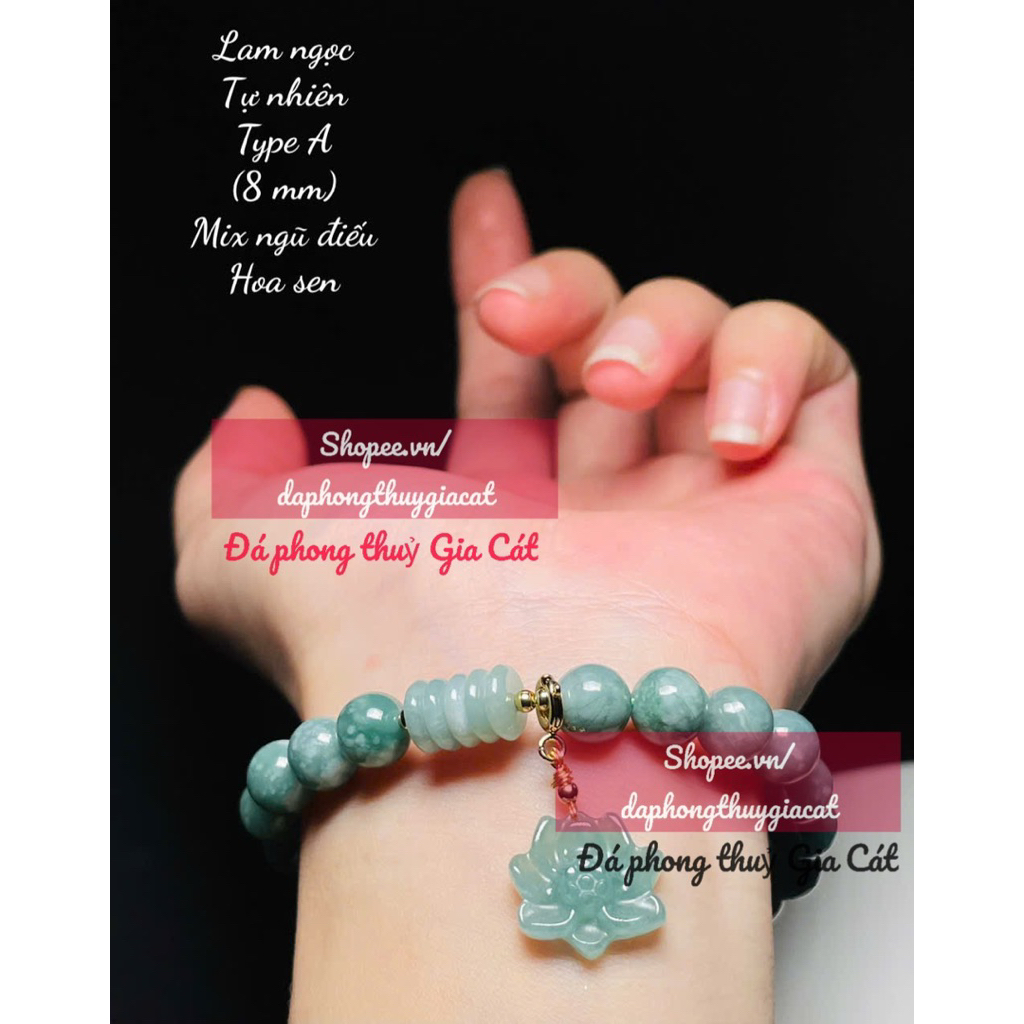 Da ลํางอค Jadite 5A Mix Lotus Charm สร้อยข้อมือและกําไลขนาด 8 มม. สินค้าตรวจสอบด้วย Svip