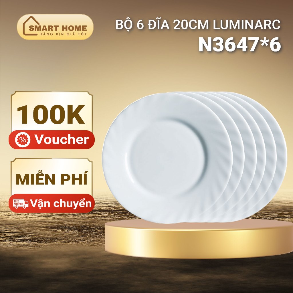 จาน/ชุด 6 แผ่นแก้วทนความร้อน Luminarc Trion 20cm N3647/N3647*6 | สินค้าของแท้