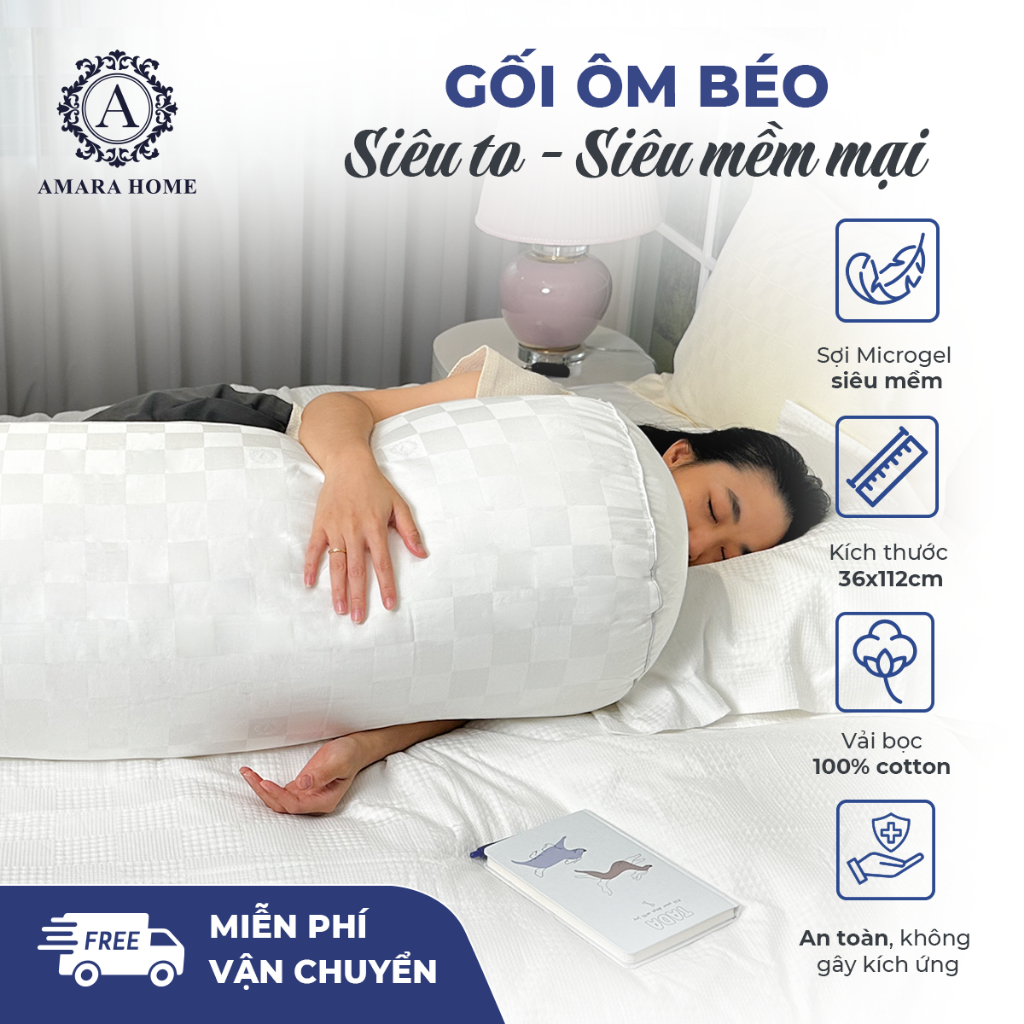 CHAMARA Microgel Premium Fat Pillow Filler - ซุปเปอร์บิ๊ก นุ่มพิเศษ ลายตารางหมากรุก ขนาด 36x112cm