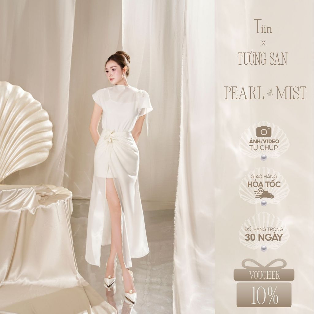 TINSTORE x TUONG SAN เสื้อปาร์ตี้ผูกโบว์เปิดไหล่พร้อมเสื้อ 2 สายผสมผสานกับกระโปรงจีบเรียบหรู AHS.2509.12 CHD.2509.283