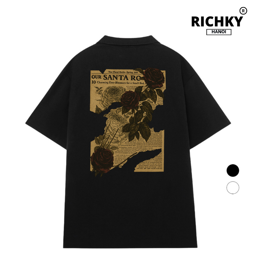 Richky Hanoi Premium Polo Collared T-Shirt Tee Grunge Paper Vintage Rose