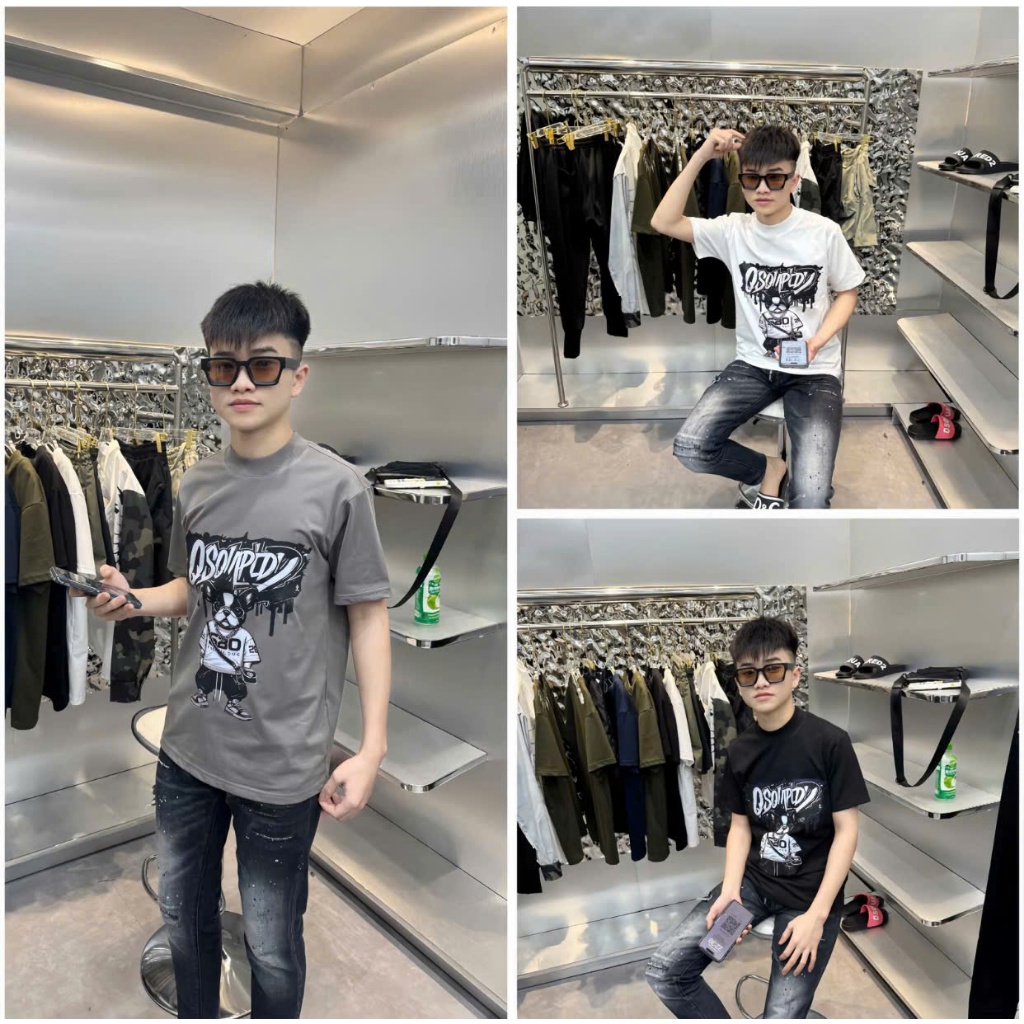 เสื้อยืด DSQ ลายสุนัขสุดเท่และพิมพ์สัตว์เลี้ยง แฟชั่นผู้ชายและผู้หญิง ผ้าคอตตอนสุดเท่ ใหม่ [M51]
