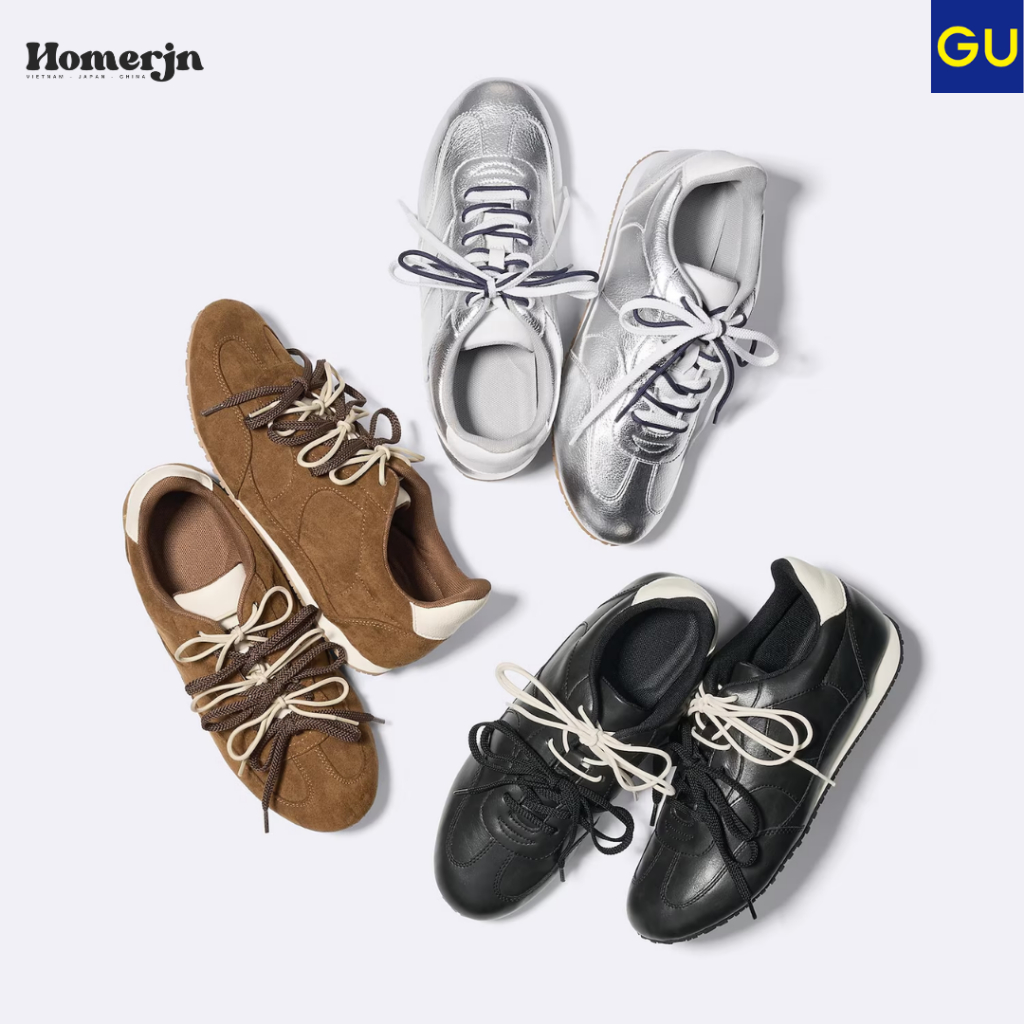 [GU JAPAN] รองเท้าผ้าใบ GU Double Lace Flat Sole ของแท้ - JAPAN ในประเทศ