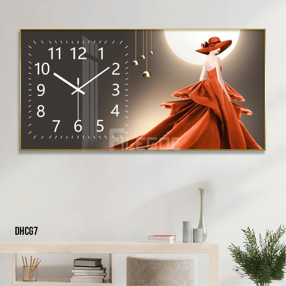 Mirror Wall Clock Painting - Artistic Girl Painting โมเดลตกแต่งห้อง - กรอบโมเดิร์น