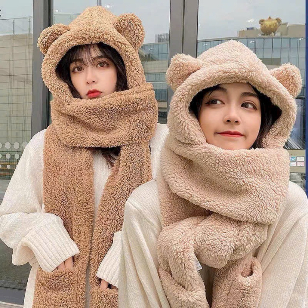หมวก BEAR EARS FUR พร้อมรอยแผลเป็น 3 IN 1