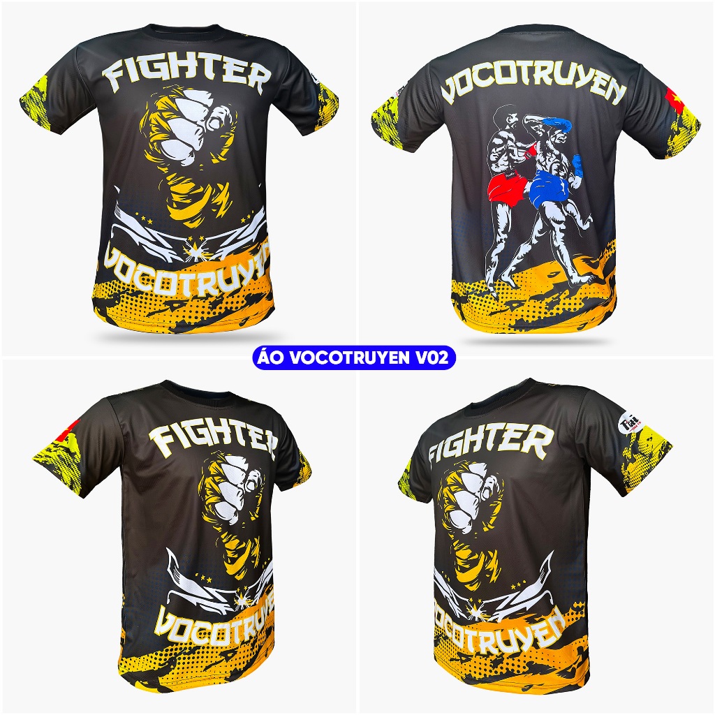 Fighter V01, V02 เสื้อศิลปะการต่อสู้แบบดั้งเดิม - VOCOTRUYEN, เสื้อยืด, เสื้อกีฬา