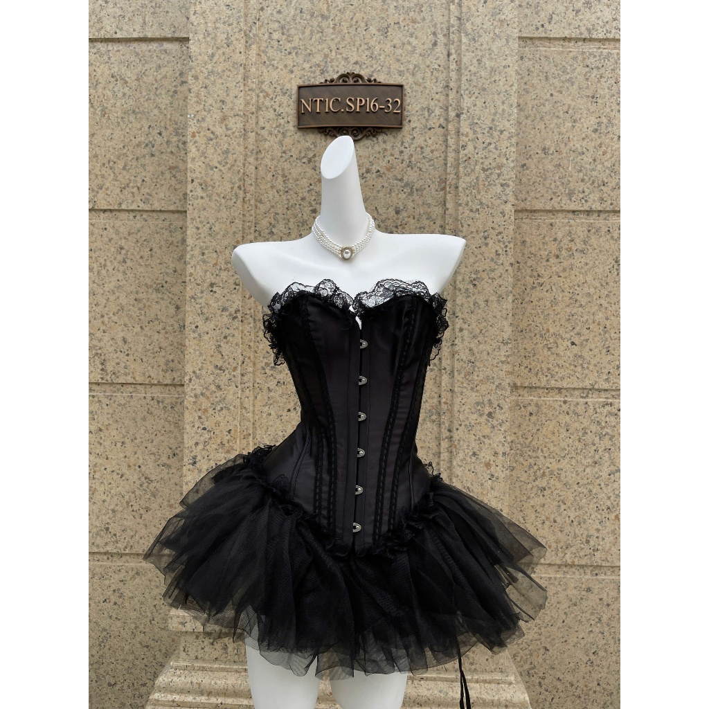 CORSET STORY- ชุดคอร์เซ็ทชุดแนวคิดนางฟ้าปีศาจคอสเพลย์ผีเสื้อสีดําเข้ม