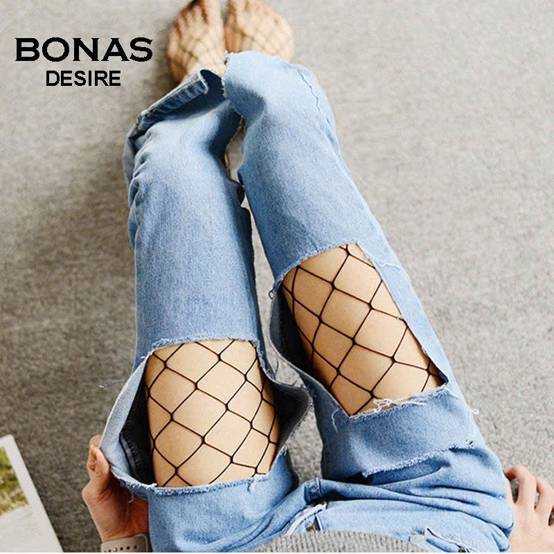 BONAS ถุงน่องตาข่ายผู้หญิงแฟชั่นแท้ สไตล์หรู DESIRE T-008