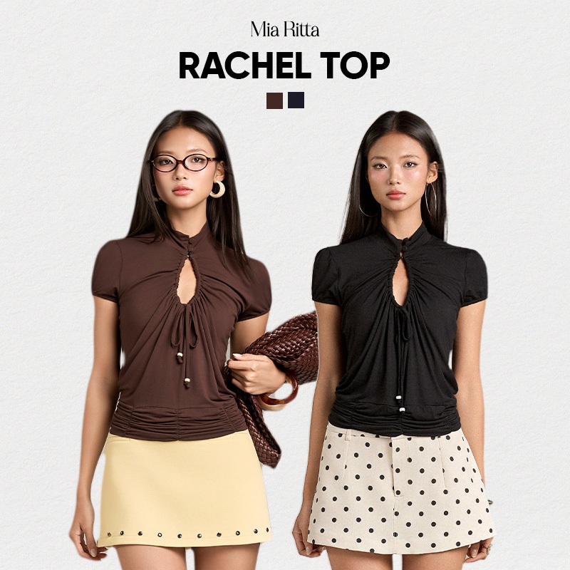 MIA RITTA เสื้อยืดคอเต่าแขนสั้นผู้หญิง เสื้อสเตียลไนซ์ มีเชือกผูกเท่ๆ RACHEL TOP - T00026