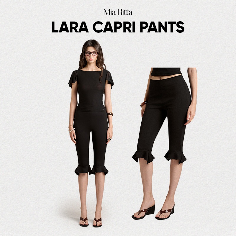 MIA RITTA กางเกงขาบานผู้หญิง กางเกงขาสั้นเอวสูงยางยืดคลุมเข่า LARA CAPRI PANTS - B00015