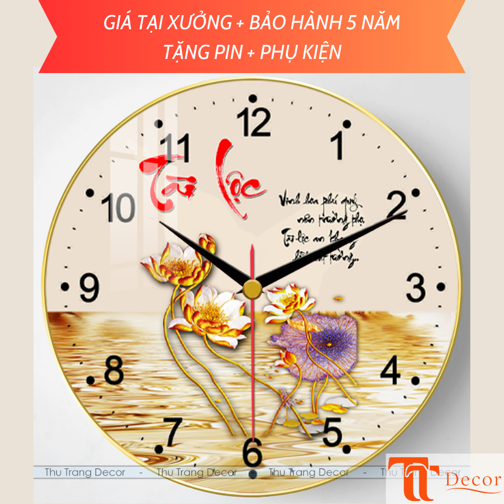 Mirror Clock Painting of Girl, Golden Deer, Swan, Ma Dao Thanh Cong TT Decor- DH39- พิมพ์ UV คุณภาพส