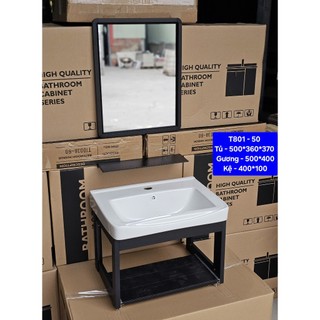 BỘ 4 MÓN : chậu lavabo rửa mặt+chân đỡ sơn tĩnh điện đen + Gương + kệ chậu rửa mặt lavabo nhà tắm