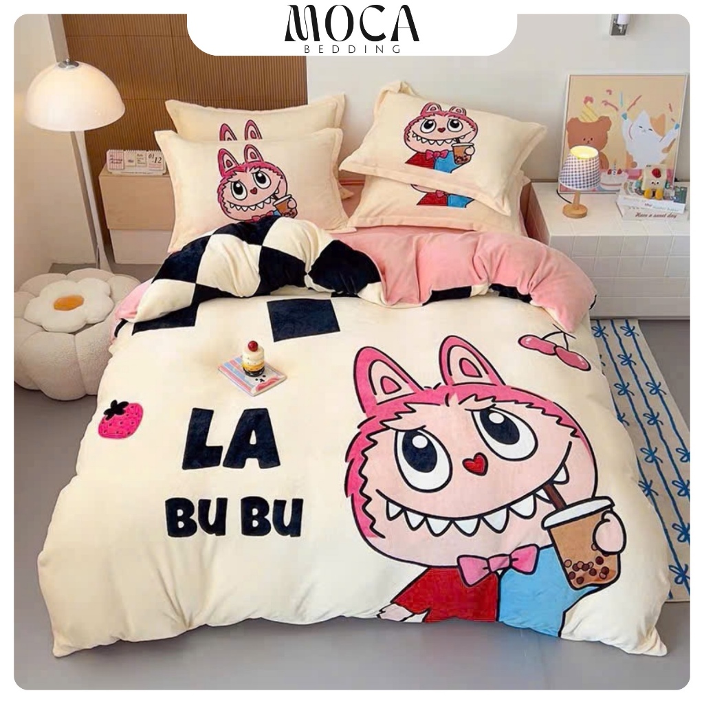 LABUBU LABUBU LABUBU LABUBU | Labubu ชุดเครื่องนอนกํามะหยี่ 4 ชิ้น Soft - ห่อฟรี