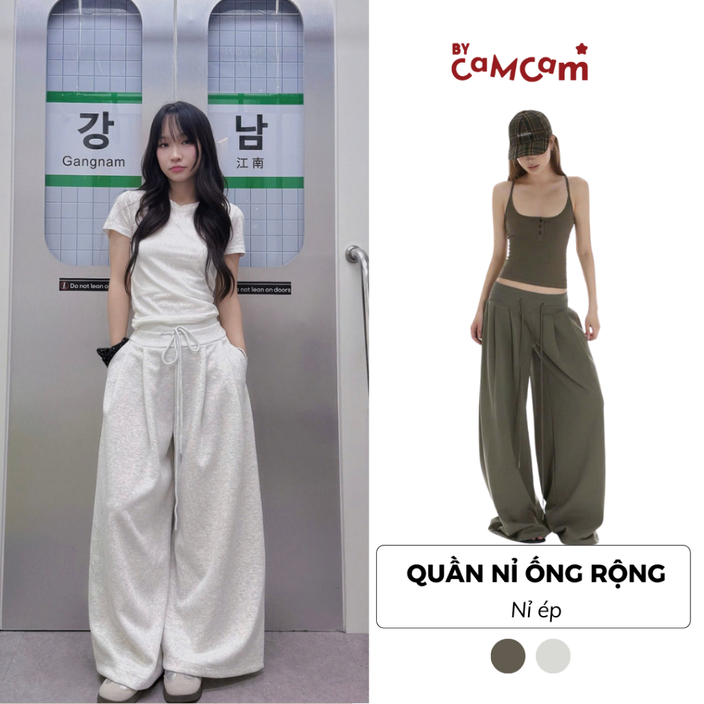 Bycamcam กางเกงขนแกะขากว้างเอวต่ํา Hack เอว Retro สไตล์ยุโรปและอเมริกา QTD264