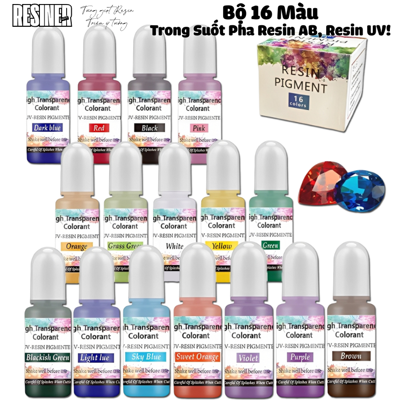 ชุด 16 สีพรีเมี่ยมผสมอีพ็อกซี่เรซิ่น AB, UV Resin (สีใส)