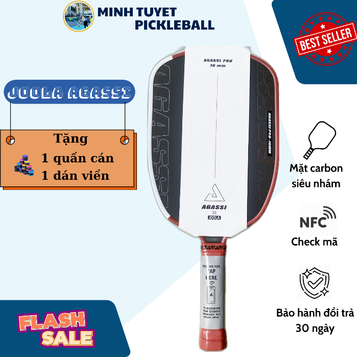 ไม้ปิงปอง Joola Agassi Pro Pickleball ผิวคาร์บอนที่หยาบเป็นพิเศษ - สติ๊กเกอร์จับและขอบฟรี