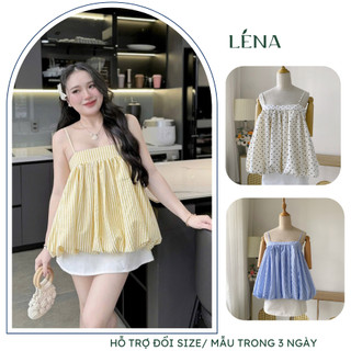 Có BIGSIZE. Áo bí 2 dây babydoll basic dáng rộng may 2 lớp mịn mát, dây áo điều chỉnh được LENA 3148