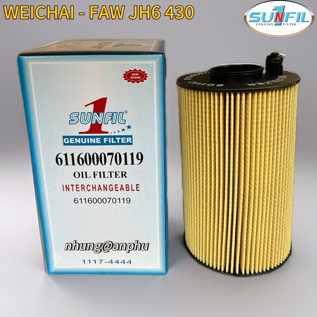 กรองน้ํามันเครื่อง Weichai / FaW JH6 430 / FAW V375 / EO1117 / 611600070119 / รถโดยสาร tracomeco