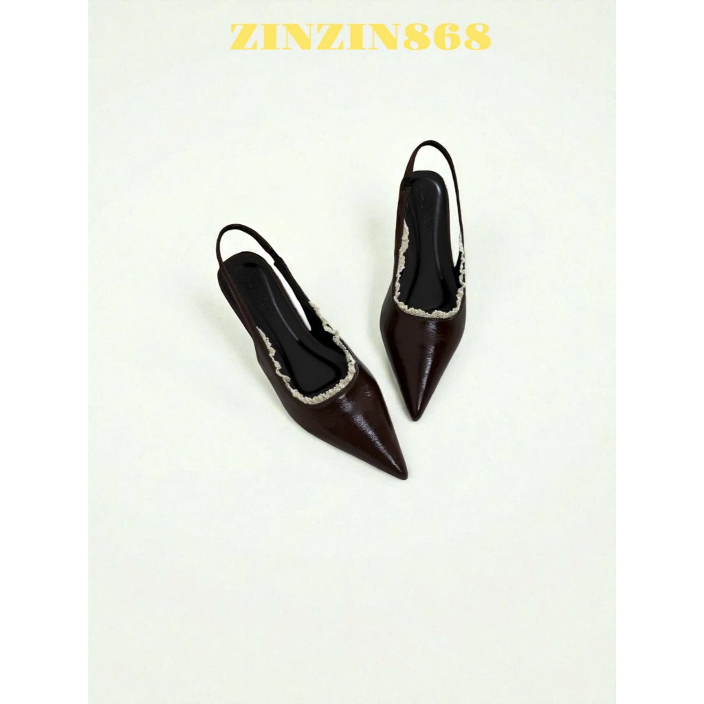 SANDAL sd 195 - ลูกไม้ธรรมดา - ขนาดมาตรฐาน - รองเท้า Pretty Lace Slingback - Pointed Toe Soft Leathe