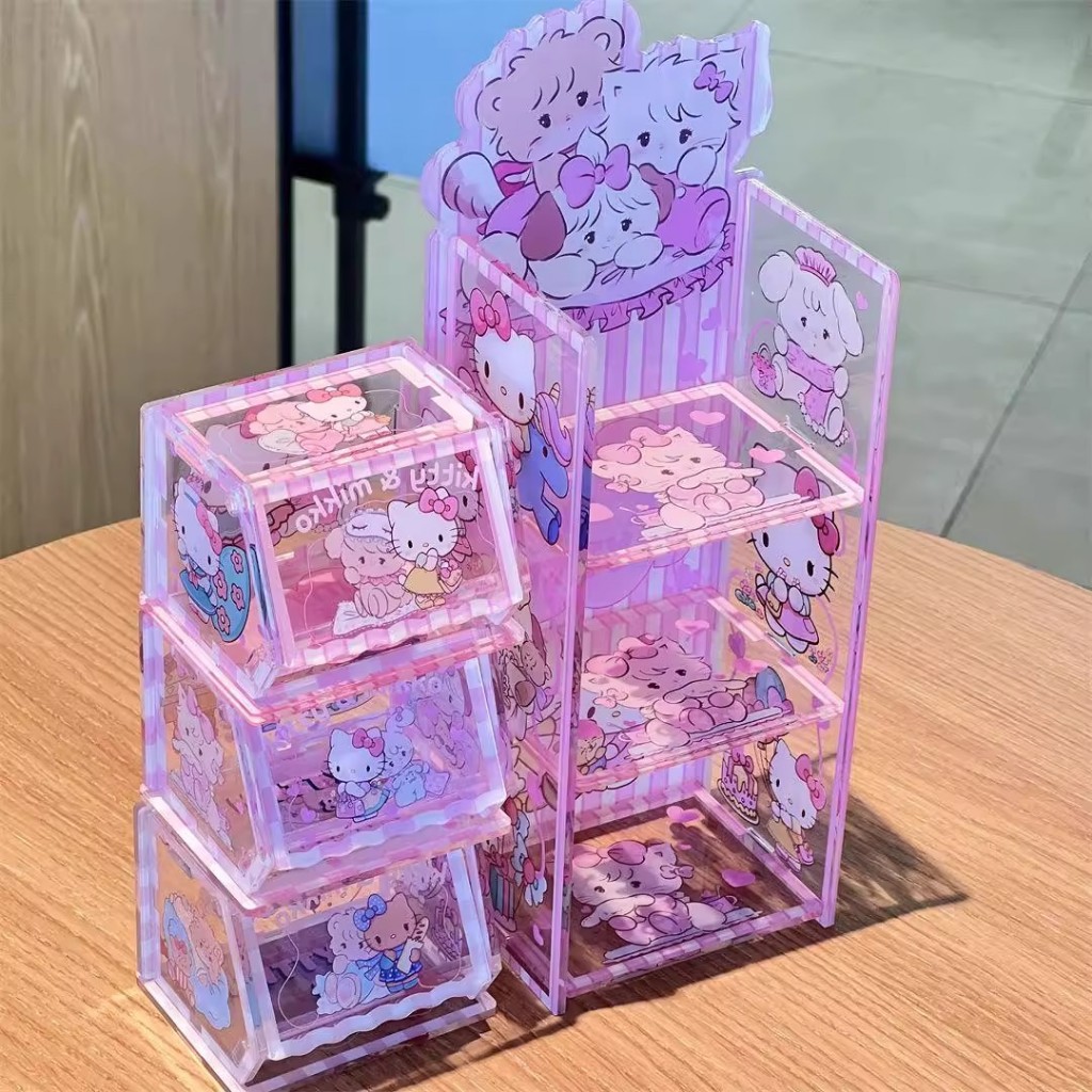 กล่องเก็บของ Hello Kitty&Mekko Collaboration – กล่องขนมแมวแบบใสพร้อมฝาปิดสะดวก