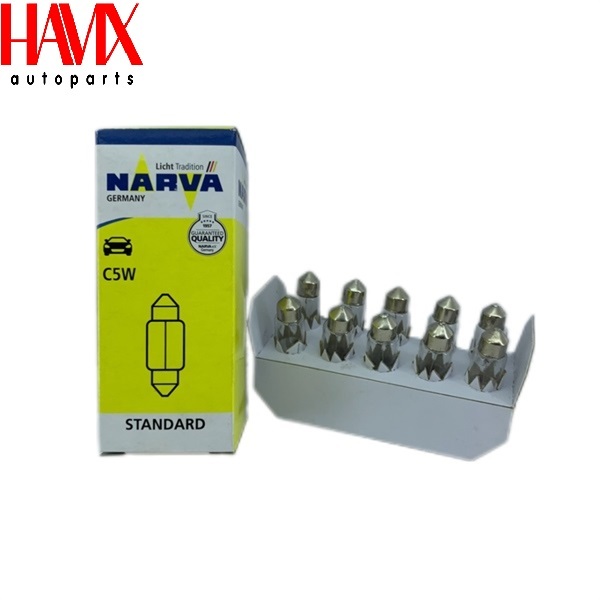 หลอดไฟเพดาน ไฟป้ายทะเบียน Narva C5W 12V CP Fuse Bulb (รหัส: C5W 12V CP SV 8.5)