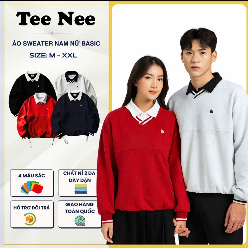 TeeNee ฤดูใบไม้ร่วงและฤดูหนาว Unisex Loose Form polo Collar เสื้อกันหนาวสําหรับผู้ชายและผู้หญิง