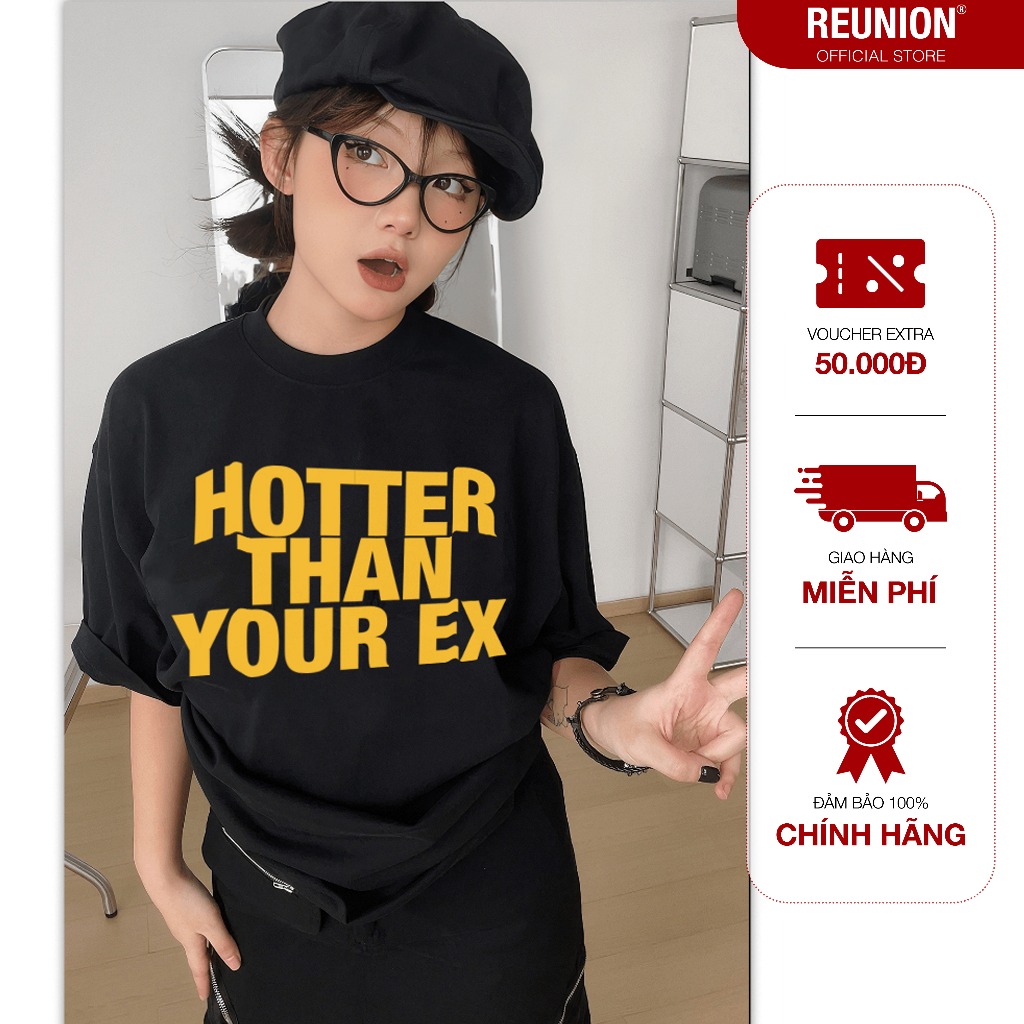 เสื้อยืด REUNION HOTTER ของแท้ สีดํา/ขาว - เสื้อยืด REUNION HOTTER