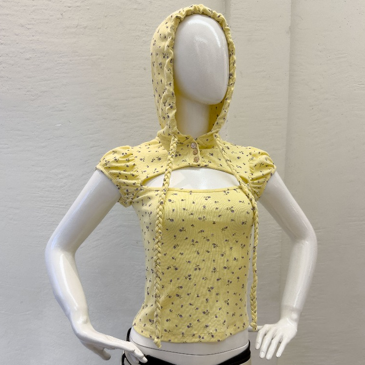 MAMAVIRUS เสื้อเชิ้ตแขนสั้นมีฮู้ดผู้หญิง  FLORETTE TOP