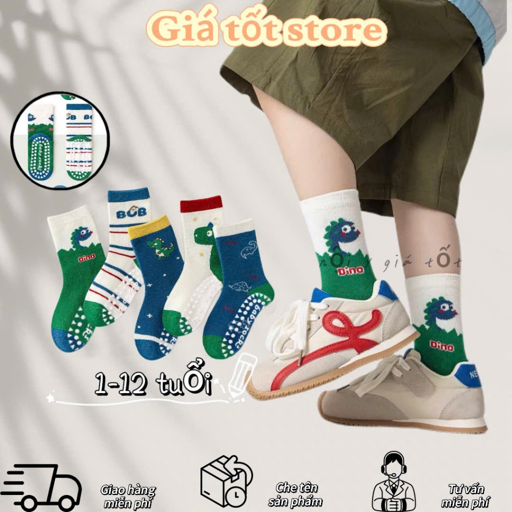 ชุดถุงเท้าไดโนเสาร์ Dino BCB 5 คู่ซิลิโคนกันลื่นคอปกสูงสําหรับเด็ก te122