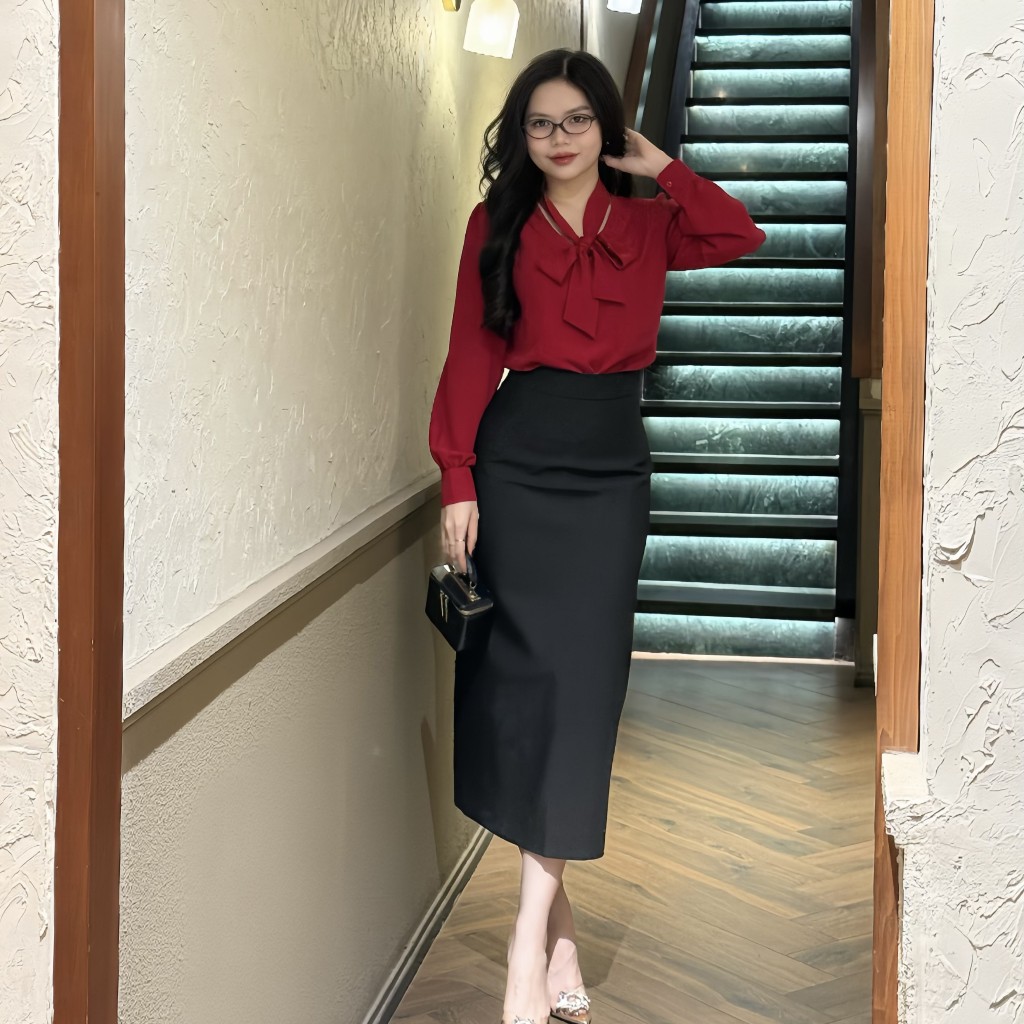 Callene เสื้อไหมพรมคอกลมแขนยาวเรียบหรู (L2444)