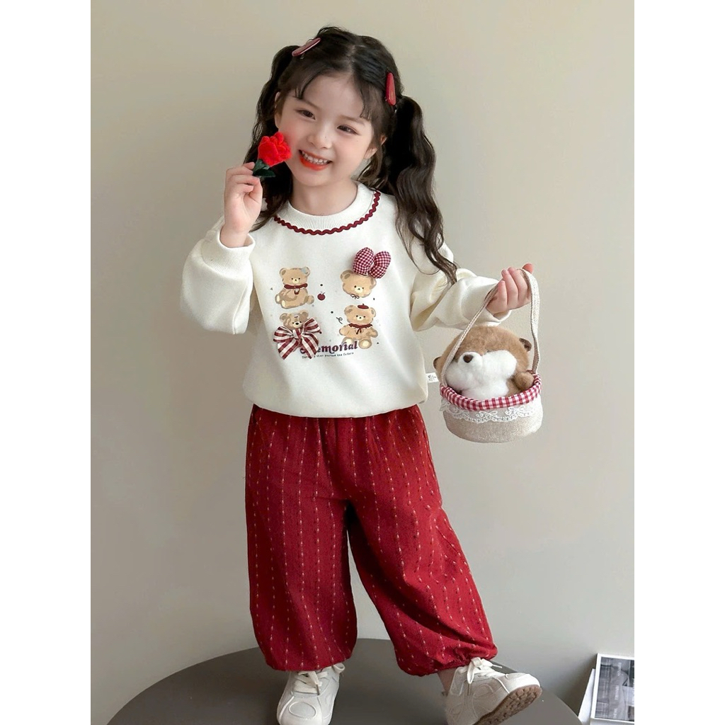 TEDDY BEAR RED ROUND-NECKLACE FELT SET