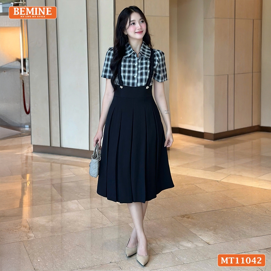 BEMINE ชุดเดรสดีไซน์เยอรมันโบราณจับจีบทรงเอเหมาะสําหรับทํางาน-MT11042