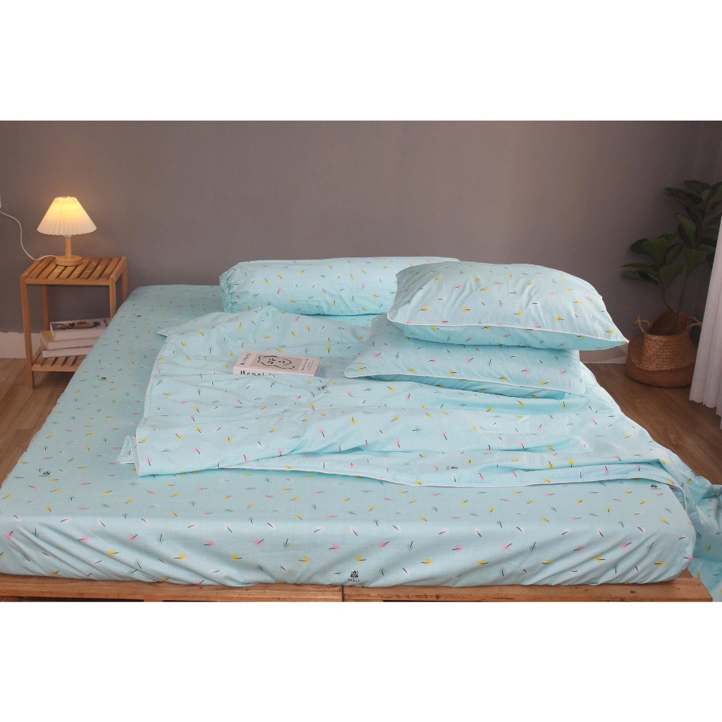 ชุดปลอกหมอน KHA LY - ผ้าฝ้ายธรรมชาติ - VN408 - Leaves-Turquoise - รุ่นเทรนด์มาแรงที่สวยงาม