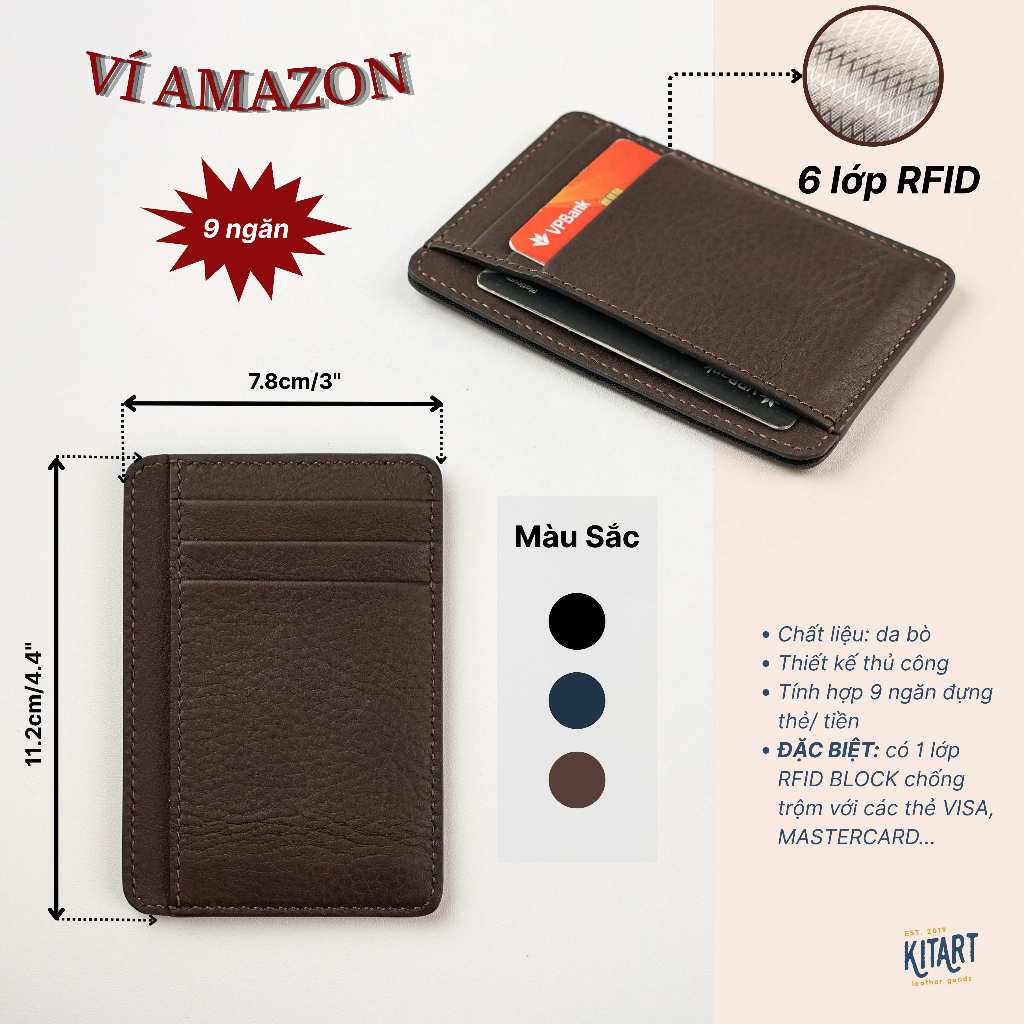 KitArt Leather กระเป๋าสตางค์มินิการ์ดหนังวัวอิตาลี บางและเบา 9 ช่องทน RFID สําหรับบัตรเครดิต Visa