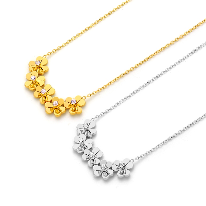 TN888 สร้อยคอผู้หญิงไทเทเนียมดอกไม้ 3 กลีบ