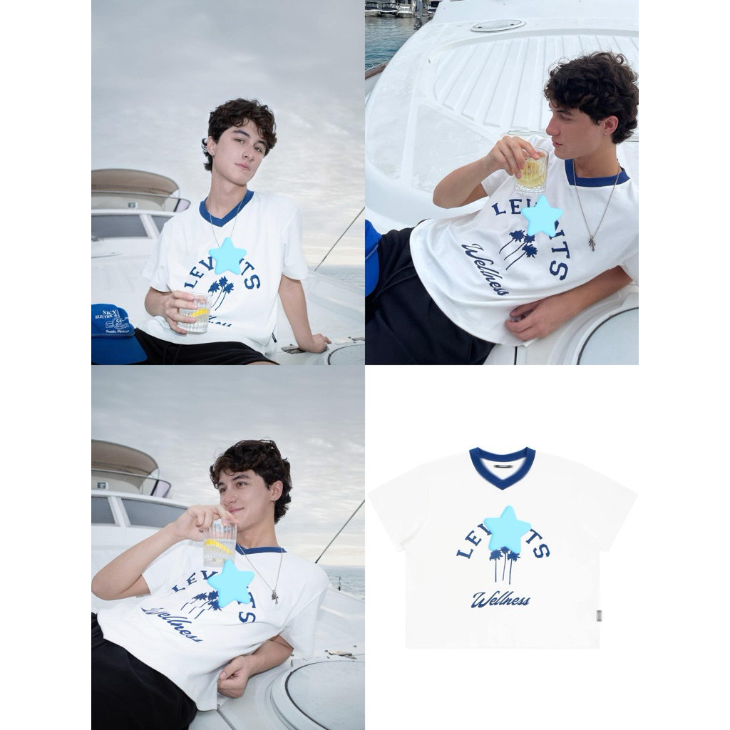 เสื้อยืดพิมพ์ลายต้นมะพร้าวและ Boxy Collar (ห่อป้ายใหม่ใน hag)