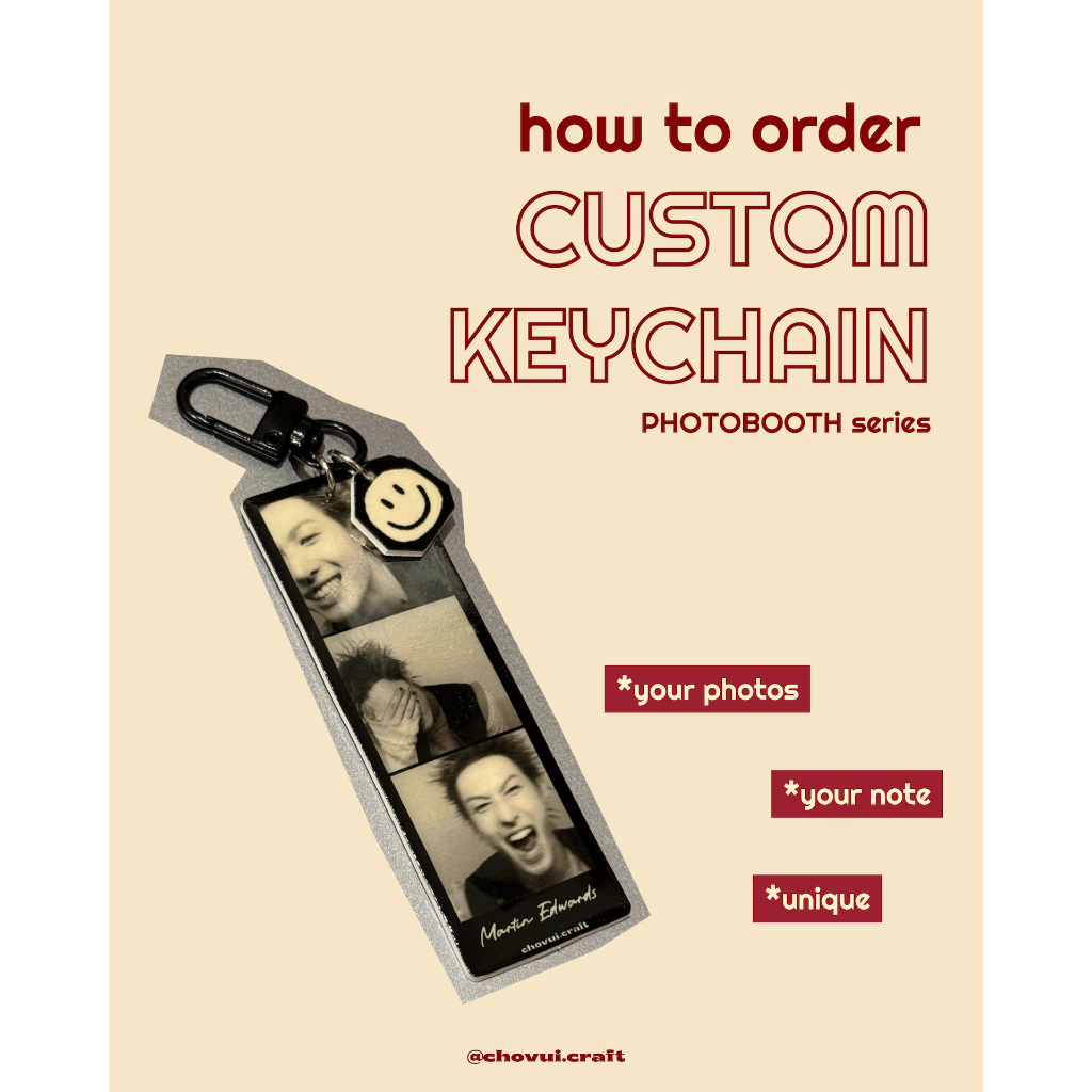 พวงกุญแจ Photobooth series ภาพถ่ายที่กําหนดเองในการขอด้วยข้อความความรักโดย Cho Vui Craft