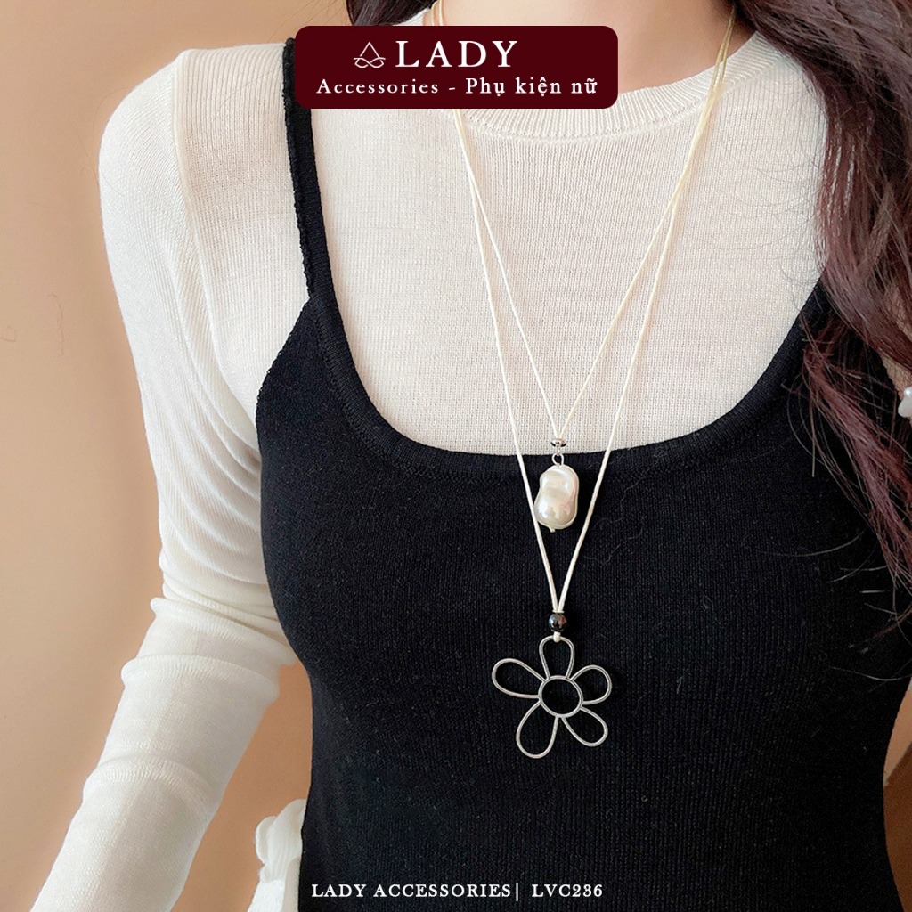 สร้อยคอรูปดอกไม้ผู้หญิง ดีไซน์สายหนังบาง เครื่องประดับแฟชั่น Lady Accessories LVC236