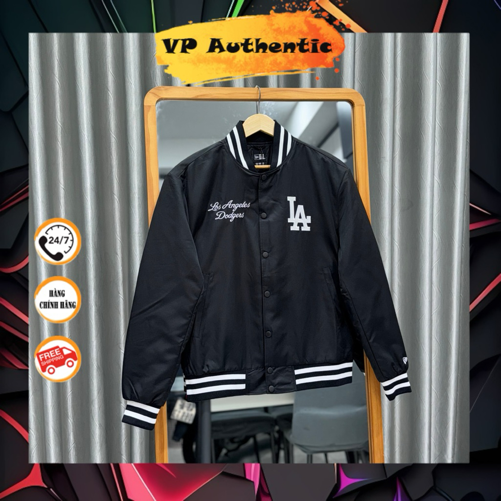 [ ของแท้ ] New Era LA Dodgers Bomber Jacket สีดํา Auth (VP Authentic )