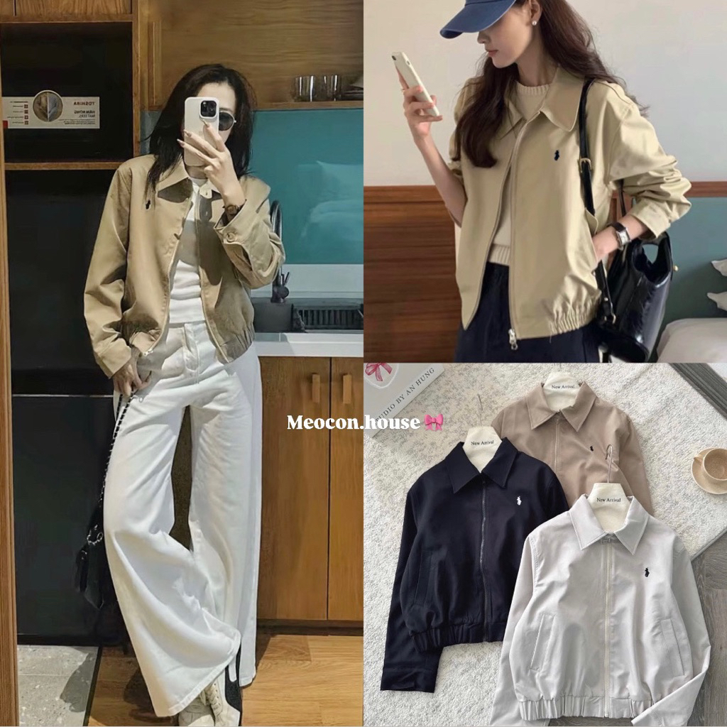 WGWE เสื้อแจ็คเก็ตหยาบปักม้า 2 ชั้น มีซิปยางยืดพื้นฐาน