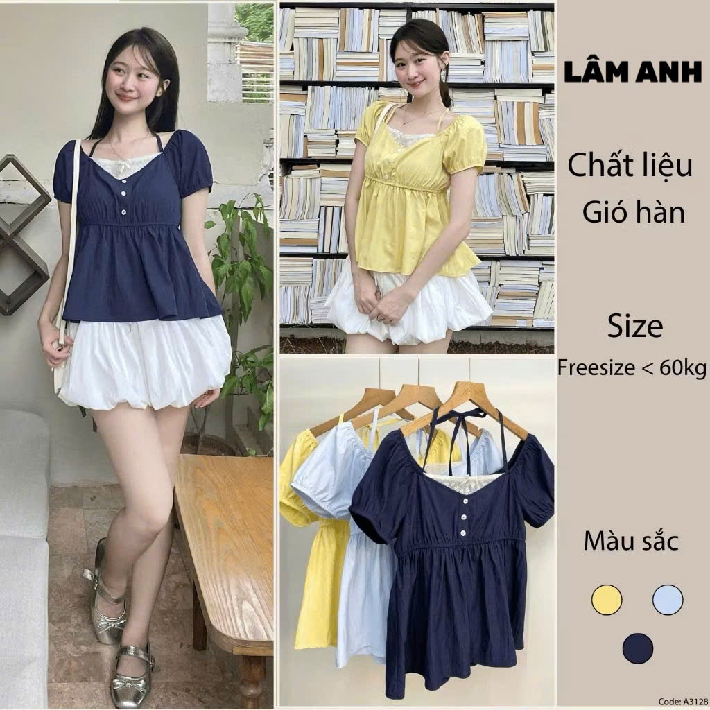 เสื้อลูกไม้คอปกทรงเสื้อชั้นในสตรีผสมแขนติดกระดุมแนวตั้งและเอวเป็นก้อน LAM ANH TRAN MA3128