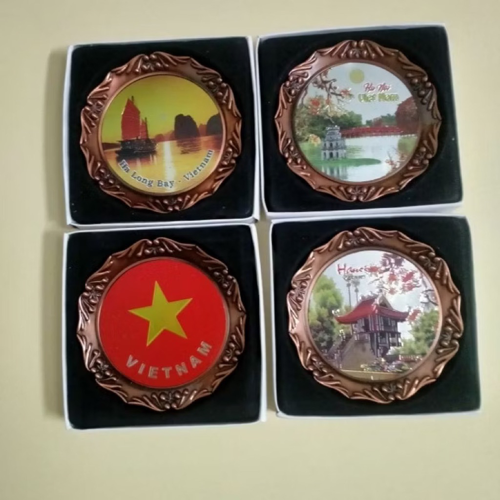 8CM BRONZE VIETNAM SYMBOL PLATE - ของขวัญครบรอบท่องเที่ยวเวียดนาม แผ่นแสดงตกแต่ง - ของขวัญของที่ระลึ