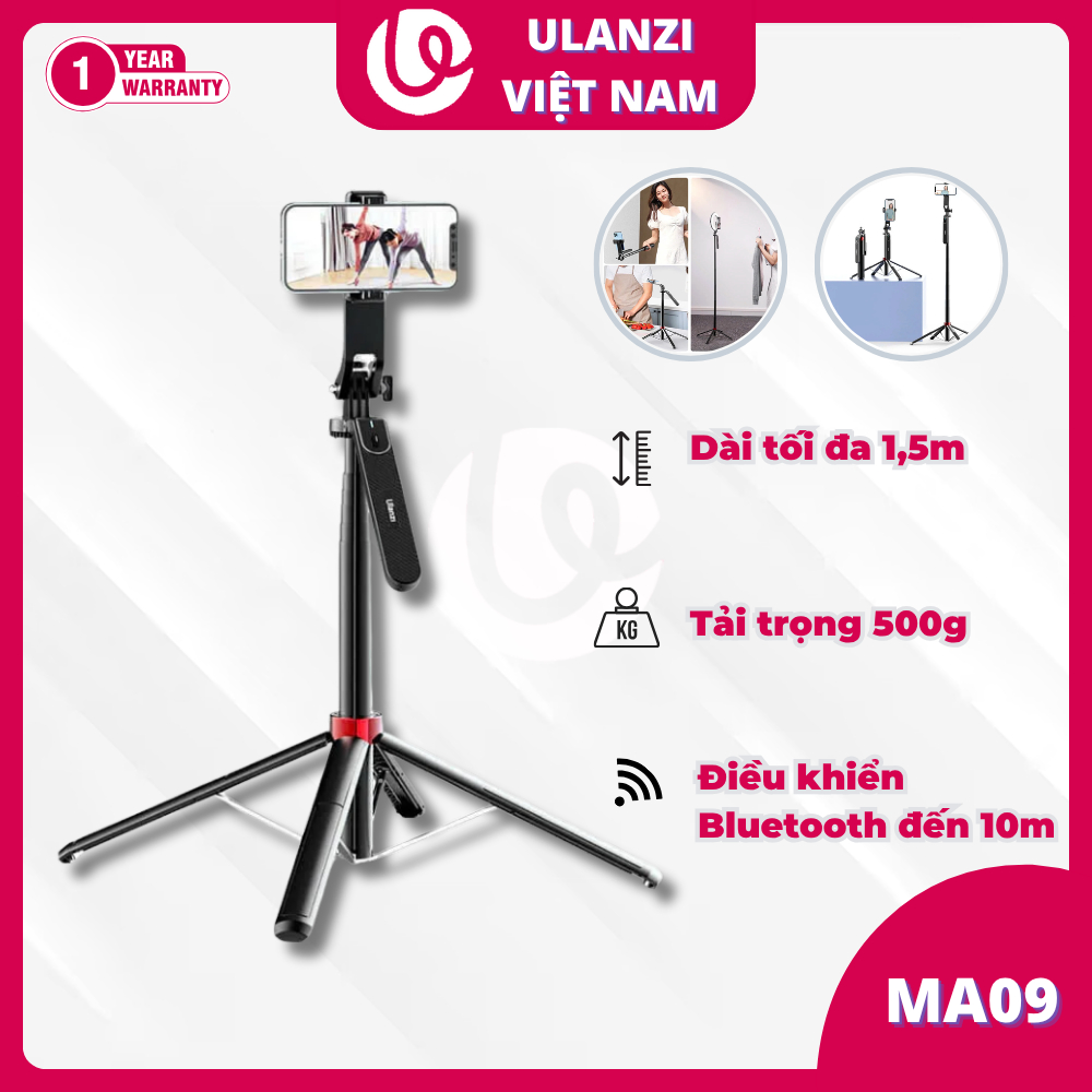 ULANZI MA09 ขาตั้งกล้อง สูงสุด 1m5 พร้อมการควบคุม bluetooth สําหรับโทรศัพท์และกล้องไฟ - สินค้าของแท้