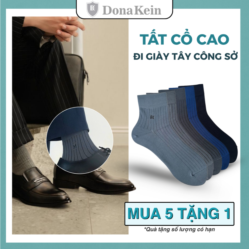 DONAKEIN Prenium ถุงเท้าผู้ชายคอปกสูงลายซี่โครง, ถุงเท้าสํานักงานนุ่ม, เรียบ, เย็น, ดูดซับเหงื่อ NAC