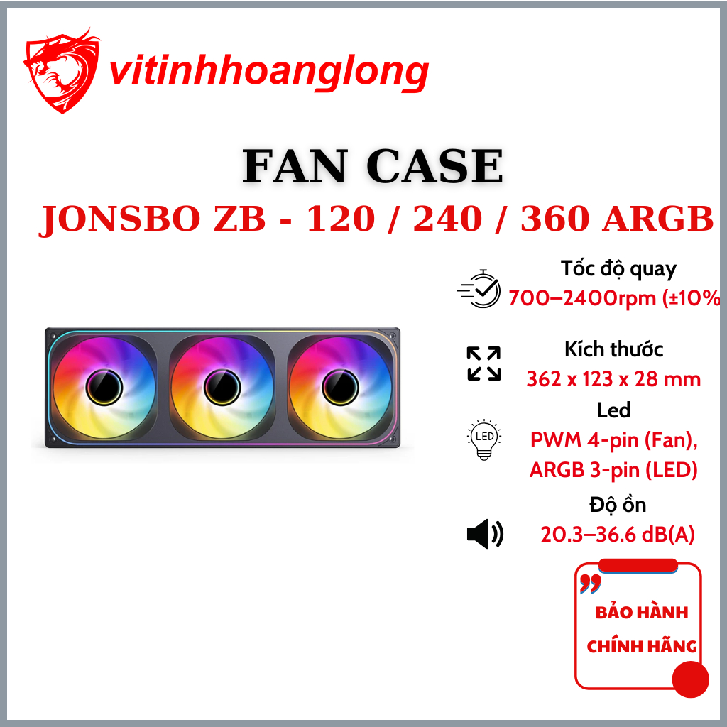 Jonsbo ZB เคสพัดลมชิ้นเดียว - 120 / 240 / 360 ARGB - 12 เดือน
