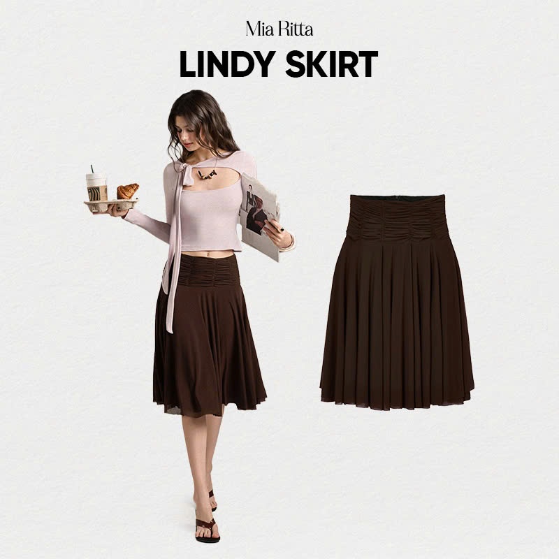 MIA RITTA กระโปรงมิดิผู้หญิง กระโปรงบานยาวถึงเข่า พร้อมตาข่ายจีบ 4 ชั้น LINDY SKIRT - B00013