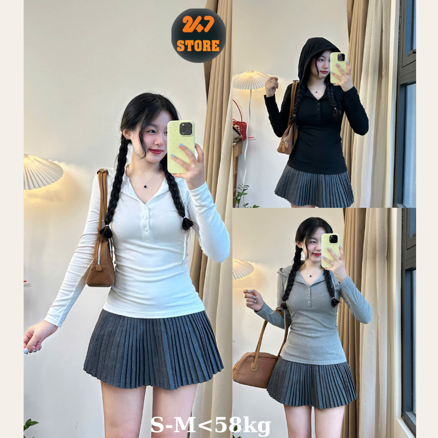 เสื้อยืดแขนยาวหมวกนุ่ม เสื้อยืดแขนยาวกระชับสัดส่วน 247STORE A.thundadiatay432_P5k2