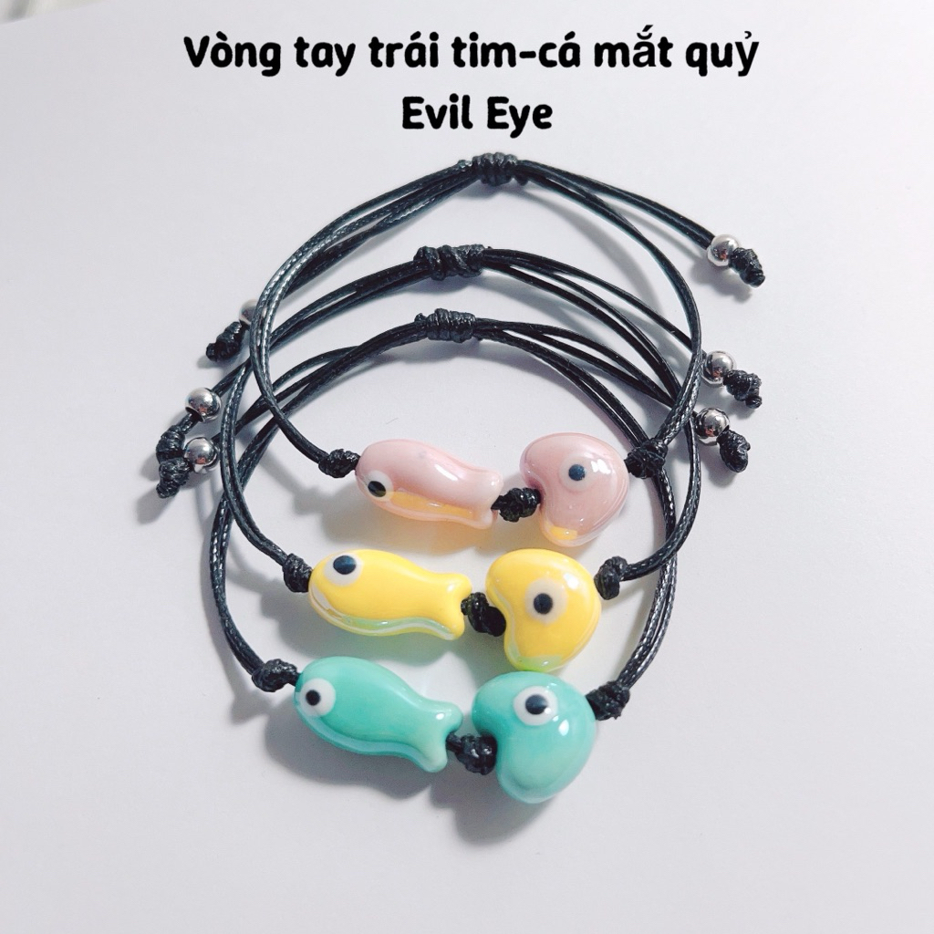 สร้อยข้อมือปลา Evil Eye ผสมหัวใจ - สร้อยข้อมือเชือกแฮนด์เมด Evil Eye